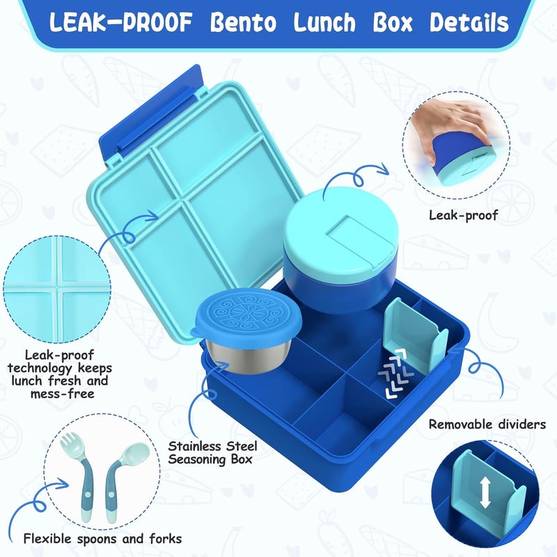 Aimsnk Kids Bento Lunch Box with 8oz Soup Thermo, Kids Leakproof Lunch Food Containers with 4 Compartment,Insulated Hot Food Jar with Lunch Bag for School, Travel (Blue) - Image 5